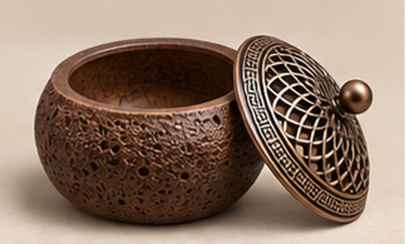 A ceramic burner with its metal dome lifted